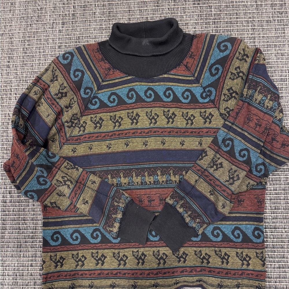 Vintage Christian de Castelnau Turtleneck Sweater with Peruvian Patterns